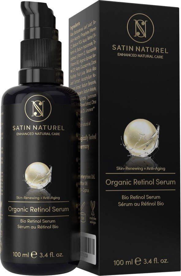 Satin Naturel Bio Retinol Serum Gezichtsverzorging en Huidverzorging met Retinol Hyaluronzuur en Niacinamide Gezichtsserum voor vrouwen en mannen Anti Aging en Anti Rimpel serum 100ml