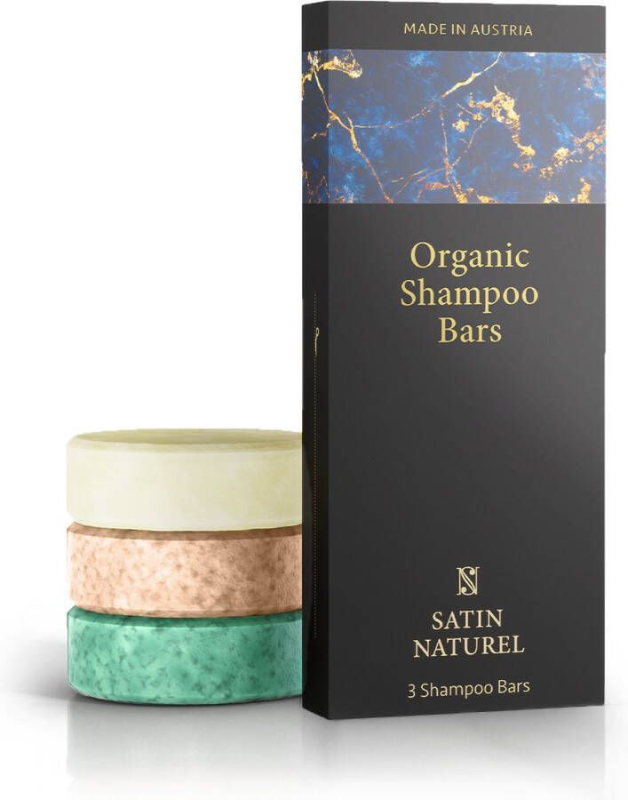 Satin Naturel Shampoo Bar voordeelverpakking Shampoobar met Arganolie en Aloe Vera Vegan Shampoo voor vet haar en andere haartypes Bio ingrediënten voor Sterk en Glanzend haar tot 40 wasbeurten 3 shampoo bars van elk 60 g