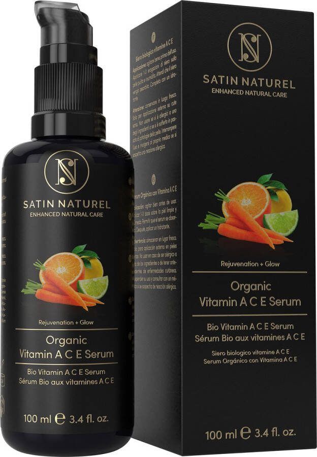 Satin Naturel Bio Vitamine C Serum Gezichtsverzorging met Vitamine C Retinol Hyaluronzuur en op basis van Aloë Vera Gezichtsserum en oogcreme tegen donkere vlekken en pigmentvlekken Anti Aging en Anti Rimpel serum voor alle huidtypes 100ml