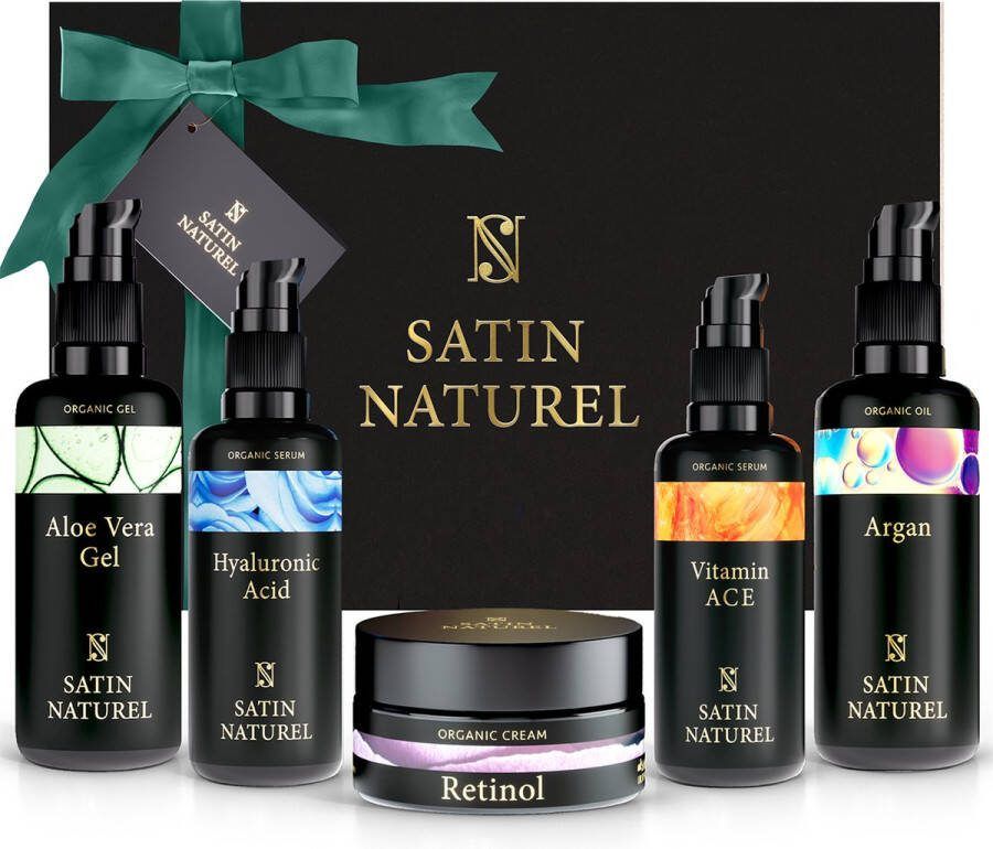 Satin Naturel Geschenkset voor Vrouwen Skincare set met hyaluronzuur serum + arganolie + aloë vera gel + vitamine C serum + hydraterende Retinol gezichtscrème Anti Aging Verwenpakket voor haar Geschenkset van 350ml