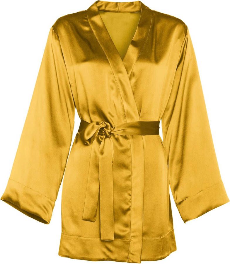 Satin Sensuele satijnen badjas met riem goud one-size verleidend en aantrekkelijk glanzend effect heerlijk zacht