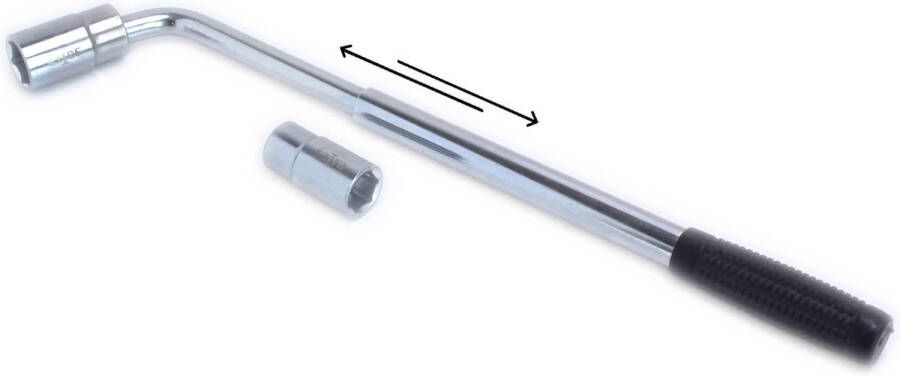 Satra Uitschuifbare wielmoersleutel met dop 17-19 mm en 21-23 mm maximale lengte wielseutel 48cm voor bijvoorbeeld gebruik met schaarkrik