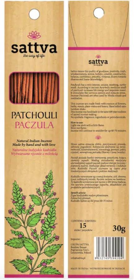 Sattva Natuurlijke wierook 'patchouli' 15 sticks 30 gram