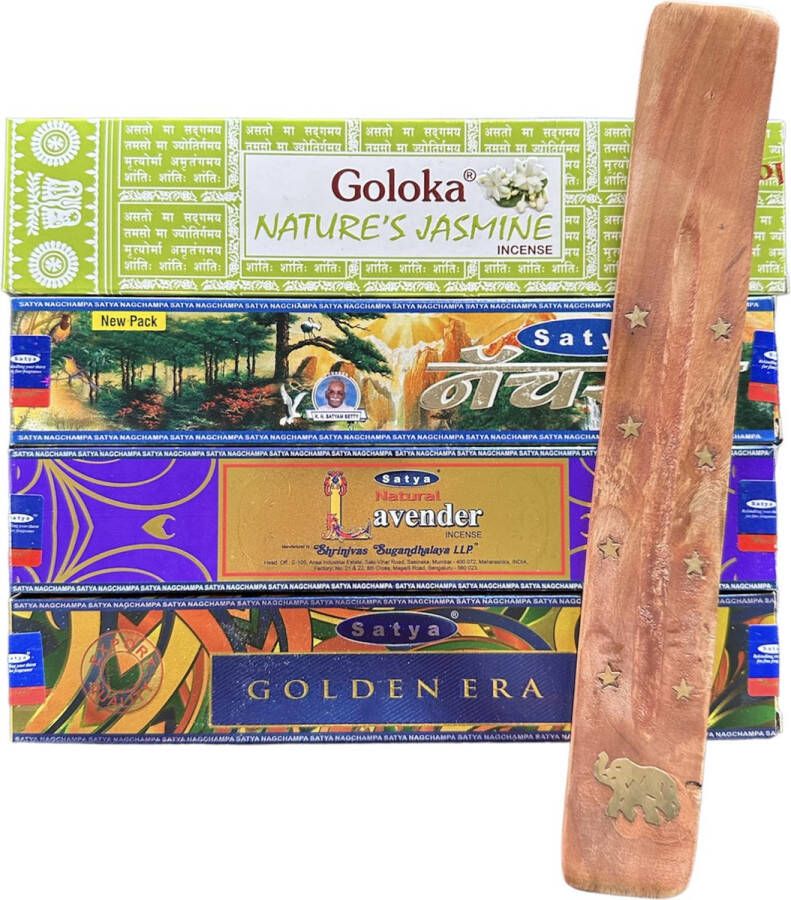 Satya en Goloka 15 grams Natural voordeelpakket Wierook Pakket Goloka Nature's Jasmine Satya Natural Satya Natural Lavender Satya Golden Era Incense Sticks wierook stokjes