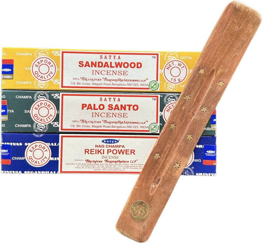 Satya Nag Champa SATYA voordeelpakket 15 grams Satya Wierook Pakket Sandalwood Palo Santo Reiki Power Incense Sticks wierook stokjes