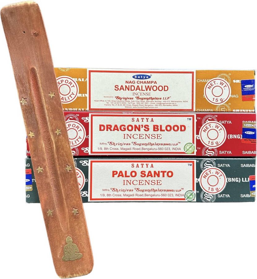 Satya voordeelpakket 15 grams Wierook Pakket Sandalwood Dragon's Blood Palo Santo Incense Sticks wierook stokjes