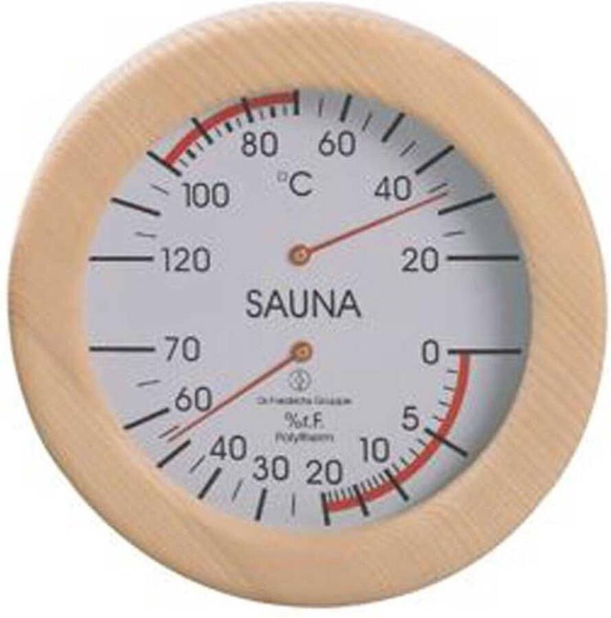 Saunacompleet Thermo Hygrometer hout rond 19 cm