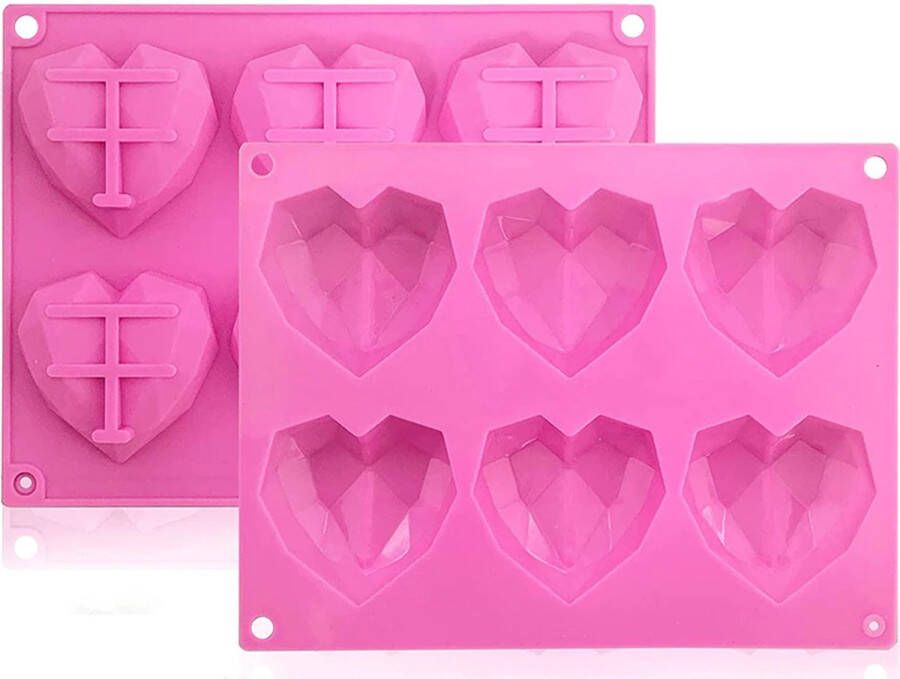 SausMetPit Siliconen mal Hartenvorm voor Chocolade Roze chocolademal hart diamanten 3D heart bakvorm bonbons mold bakvormen