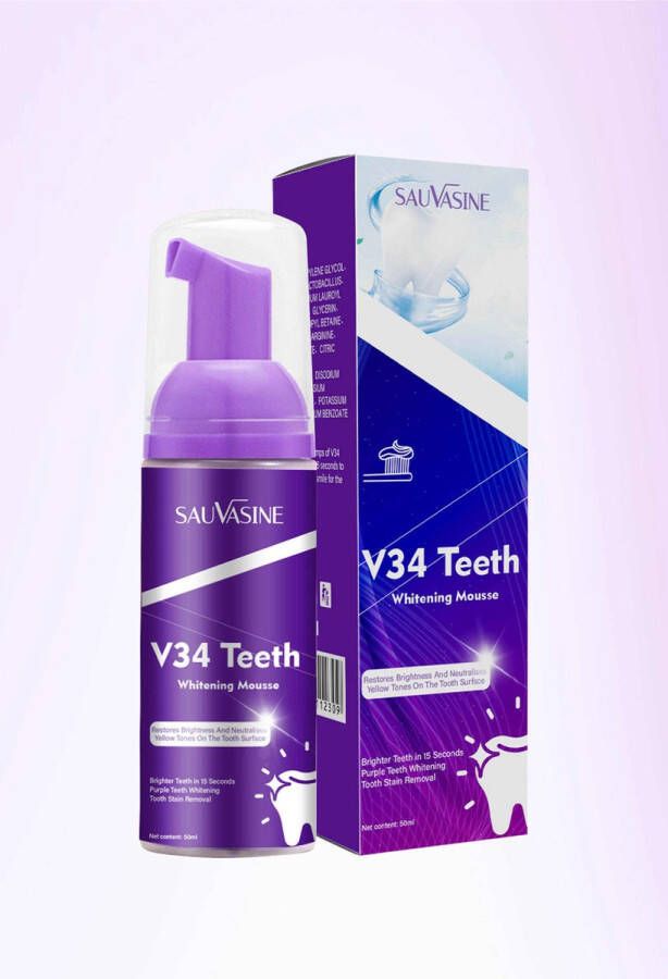 Sauvasine V34 Whitening Foam Paarse Schuim Tandpasta 2 in 1 50ml