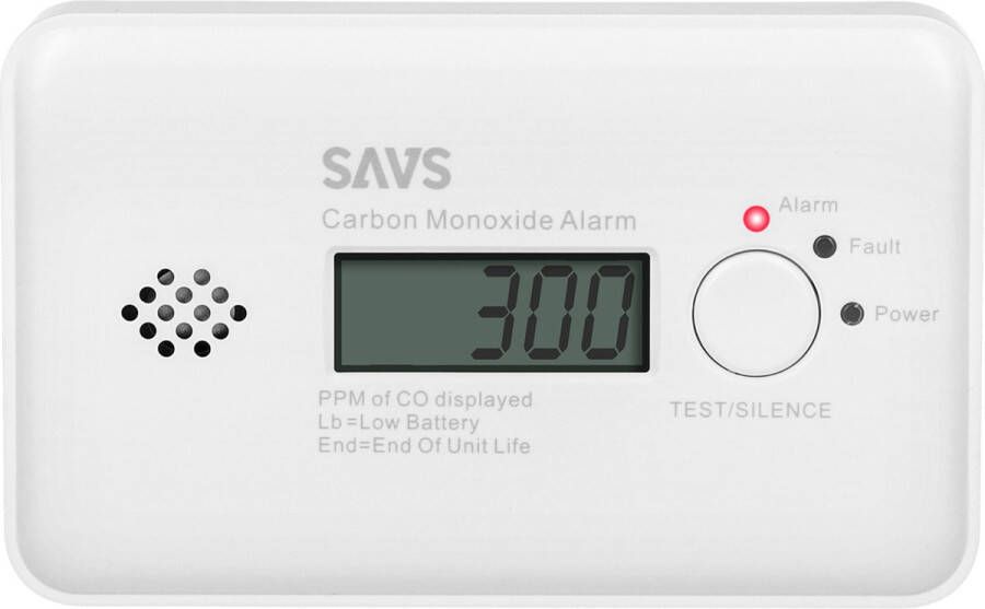 SAVS C10 Koolmonoxidemelder 10 jaar batterij LCD display 10 jaar Figaro sensor Voldoet aan Europese norm