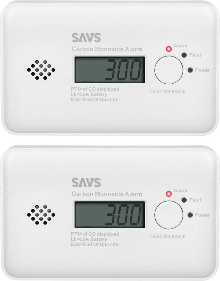 SAVS C10 Koolmonoxidemelder 2-pack 10 jaar batterij LCD display 10 jaar Figaro sensor Voldoet aan Europese norm