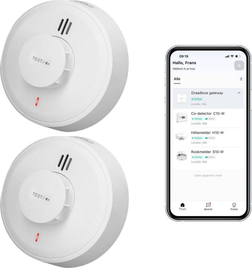 SAVS H10-W Draadloos koppelbare hittemelder met WiFi 2-pack 10 jaar batterij – Keukenmelder Werkt via app Voldoet aan Europese norm LinkSmart Brandalarm – Warmtemelder