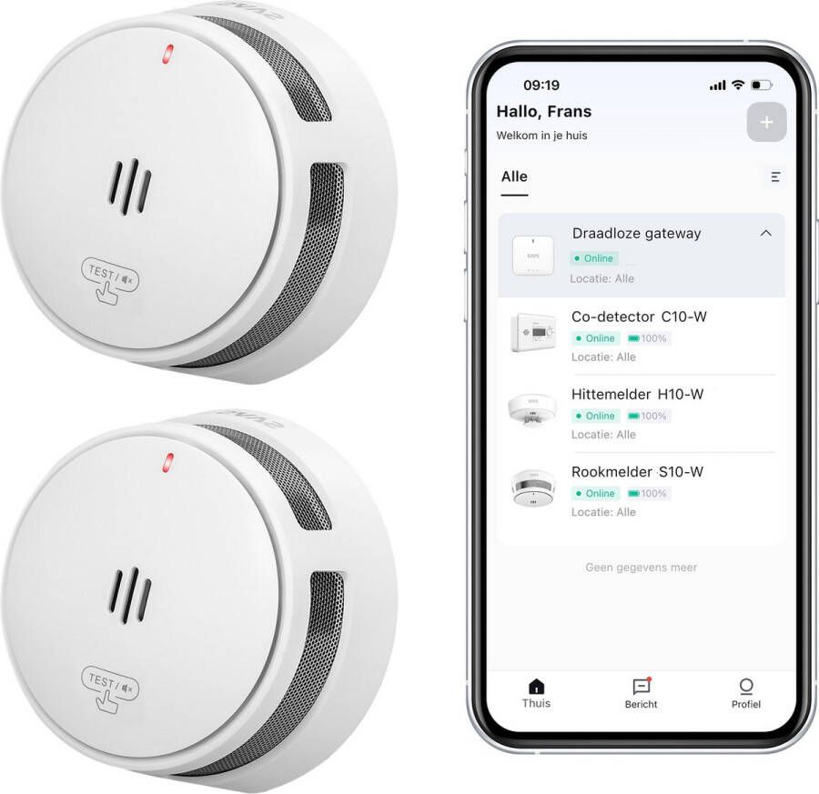 SAVS S10-W Slimme rookmelder met WiFi 2-pack 2 Rookmelders LinkSmart 10 jaar batterij Draadloos RF koppelbaar Infrarood sensor Brandalarm