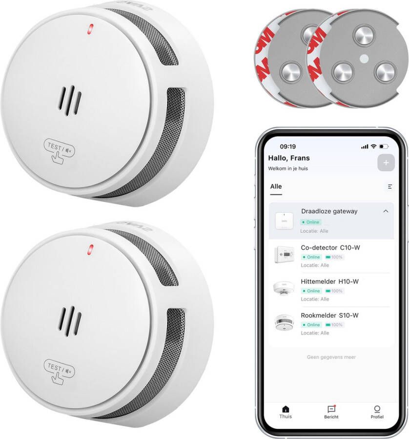 SAVS S10-W Slimme rookmelder met WiFi 2-pack 2 Rookmelders met magneet montage LinkSmart 10 jaar batterij Draadloos RF koppelbaar Infrarood sensor Brandalarm zonder boren