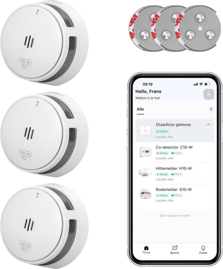 SAVS S10-W Slimme rookmelder met WiFi 3-pack 3 Rookmelders met magneet montage LinkSmart 10 jaar batterij Draadloos RF koppelbaar Infrarood sensor Brandalarm zonder boren