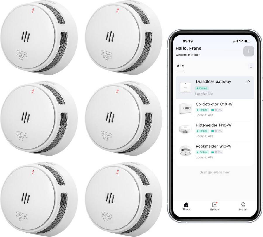 SAVS S10-W Slimme rookmelder met WiFi 6-pack 6 Rookmelders LinkSmart 10 jaar batterij Draadloos RF koppelbaar Infrarood sensor Brandalarm