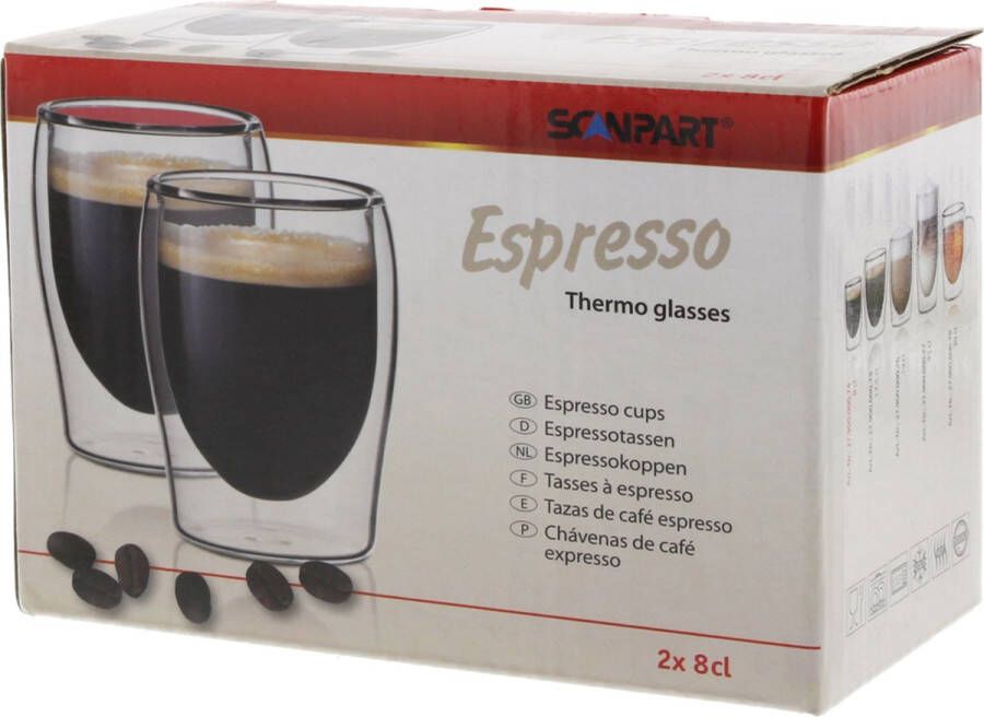 Scanpart dubbelwandige koffieglazen 80 ml Espresso espressoglas dubbelwandig 2 stuks