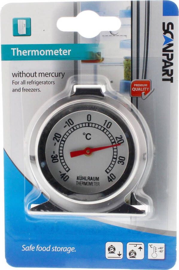 Scanpart koelkast thermometer analoog RVS Ook geschikt voor vriezer Analoge koelkastthermometer Meetbereik temperatuur -40°C tot +40°C