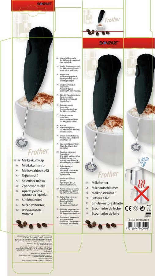 Scanpart koffie melkopschuimer Handmatige melk opschuimer Melkschuimer Elektrisch Zwart