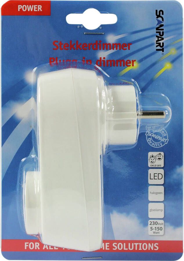 Scanpart stekkerdimmer Geschikt voor LED lamp 5 tot 150W Halogeenlamp en Gloeilamp 5 tot 200W Wit