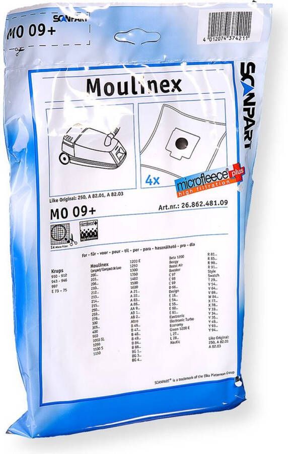 Scanpart stofzuigerzakken 4 stuks Geschikt voor Moulinex Compact 250 A8201 A8203 Inclusief 1 filter Alternatief