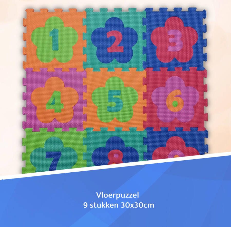ScanTrend Puzzelmat Bloemen met getallen 1 t m 9 – Speelmat – Vloerpuzzel – 9 tegels – 33 onderdelen