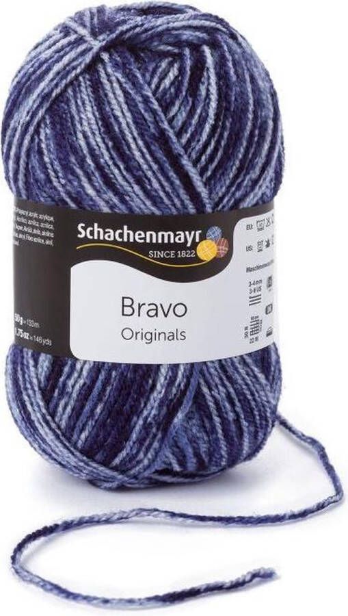 Schachenmayr Bravo Wol 50 gram Marine Wit Zwart