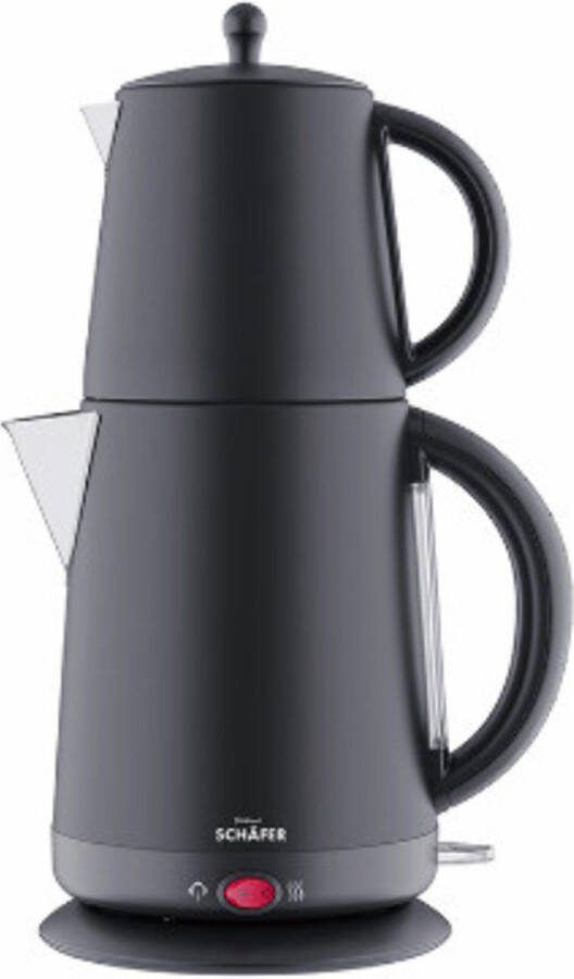 Schäfer Schafer Waterkoker Theepot Caydanlik Caymatik Cay Elektrikli 1 7 1 0 Liter 2200W Mat Zwart 2 in 1 Theemaker Waterrkoker Samovar RVS Samowar Semaver