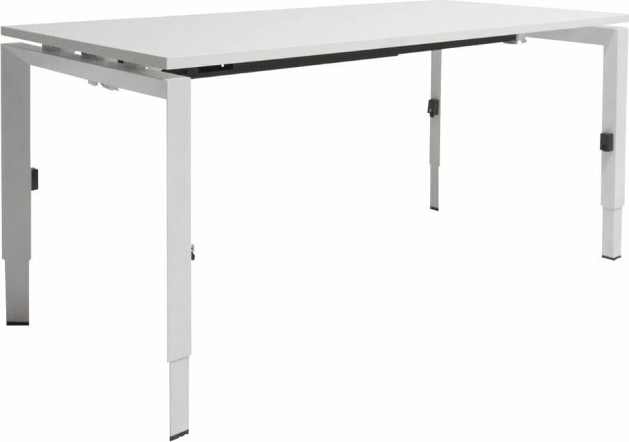 Schaffenburg Linesto N4 bureau hoogte instelbaar (65-85cm) met 160x80cm lindberg eiken zwevend 25mm blad en aluminium (RAL9006) vierpoot N-frame (poot rechthoekig 66 x 26 mm.) (met geintegreerde kabelgoot)