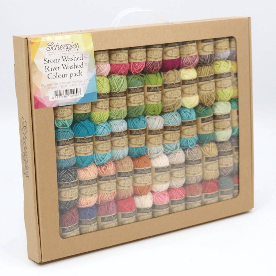 Scheepjes Stone Washed & River Washed Colour Pack 58 kleuren x 10 gram (mini bolletjes)