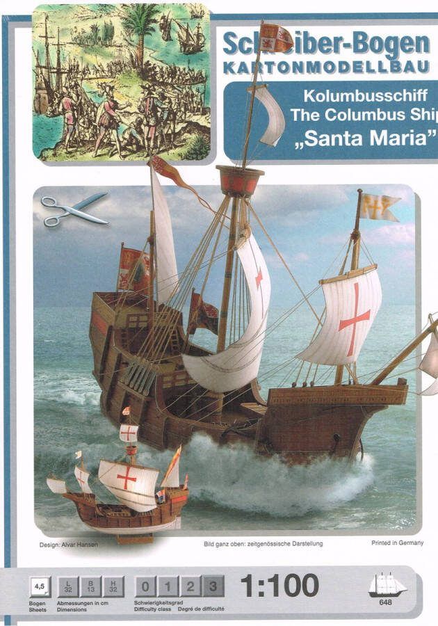 Scheiber bogen bouwplaat . modelbouw in karton : Schepen: Columbus schip Santa Maria schaal 1:100
