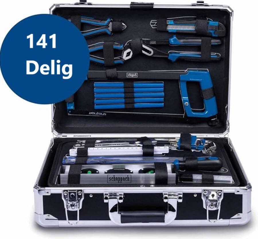 Scheppach Gereedschapskoffer 141 Delig Gevuld Makkelijk Meenemen Vakantie Camping Werkplaatskoffer Gereedschapskist 450 x 150 x 375 mm