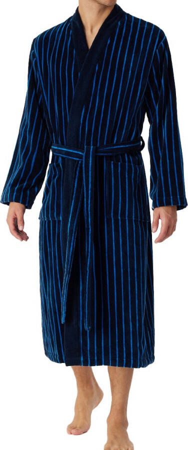 Schiesser Essentials badjas heren badjas softvelours donkerblauw gestreept Maat: XL
