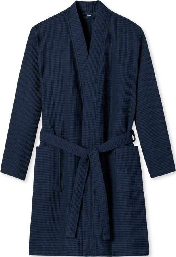 Schiesser Essentials badjas heren badjas wafelpique donkerblauw Maat: S