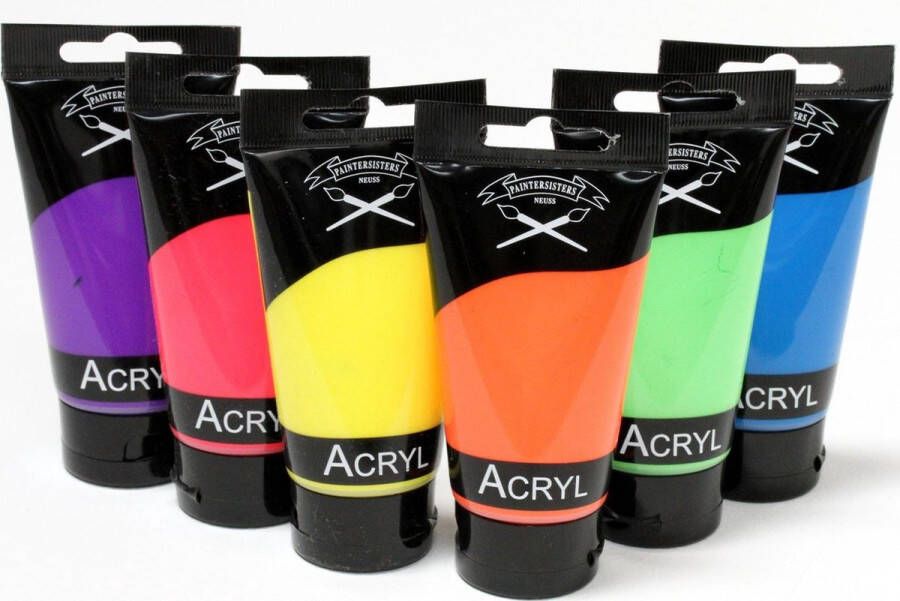 Schildersezel-enzo Acryl verfset neon 6 tubes van 75ml acrylverf