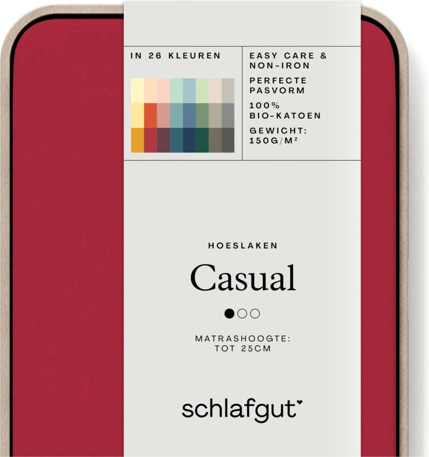 Schlafgut Casual Bio Katoen Hoeslaken XL 180x200 200x200 285 Red Deep