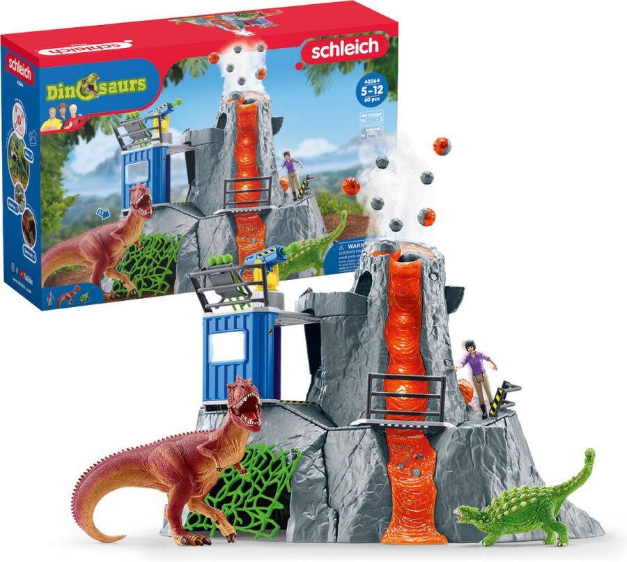 Schleich DINOSAURUS De Grote Vulkaan Expeditie Kinderspeelgoed Dino Speelgoed T-Rex Ankylosaurus en Uitbarstende Vulkaan 36 Onderdelen