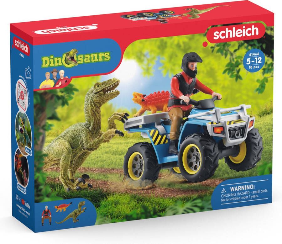 Schleich DINOSAURUS Speelfigurenset Vlucht op de quad voor Velociraptor Kinderspeelgoed 4 tot 10 jaar 5 Onderdelen 41466