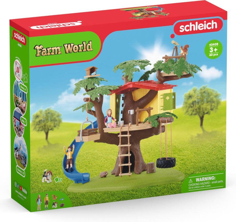 Schleich FARM WORLD Avontuurlijke boomhut Speelfigurenset Kinderspeelgoed voor Jongens en Meisjes 3 tot 8 jaar 28 Onderdelen