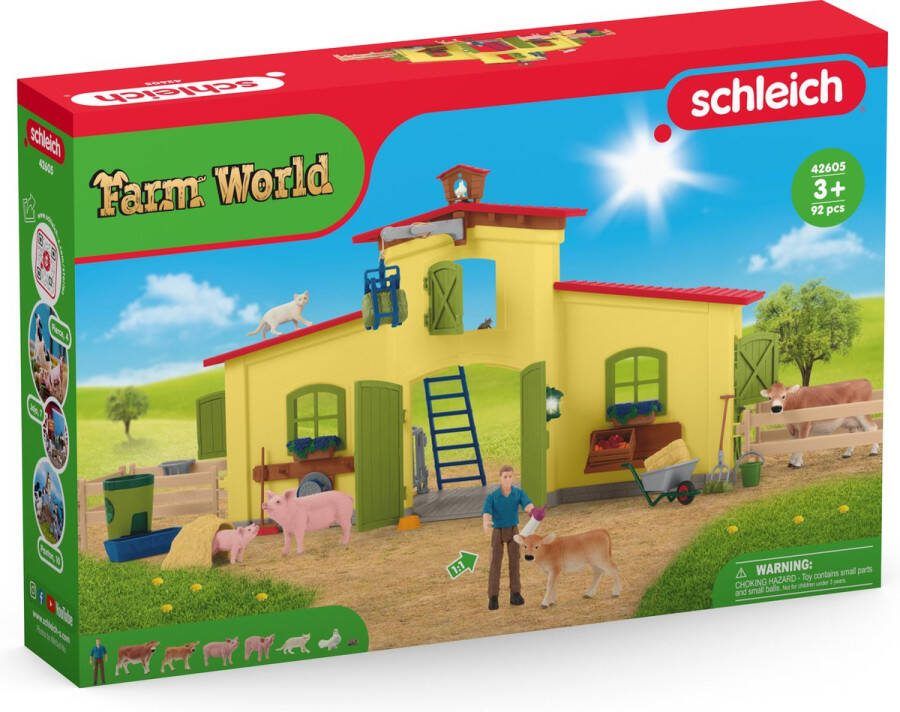 Schleich FARM WORLD Grote stal geel Boerderij Speelgoed 42605