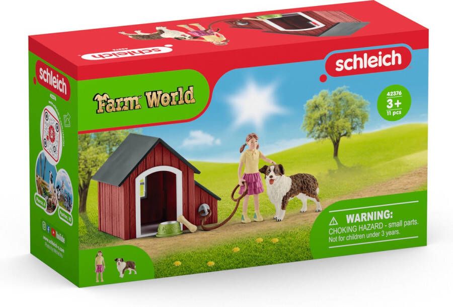 Schleich FARM WORLD Hondenhok Speelfigurenset Kinderspeelgoed voor Jongens en Meisjes 3 tot 8 jaar 5 Onderdelen