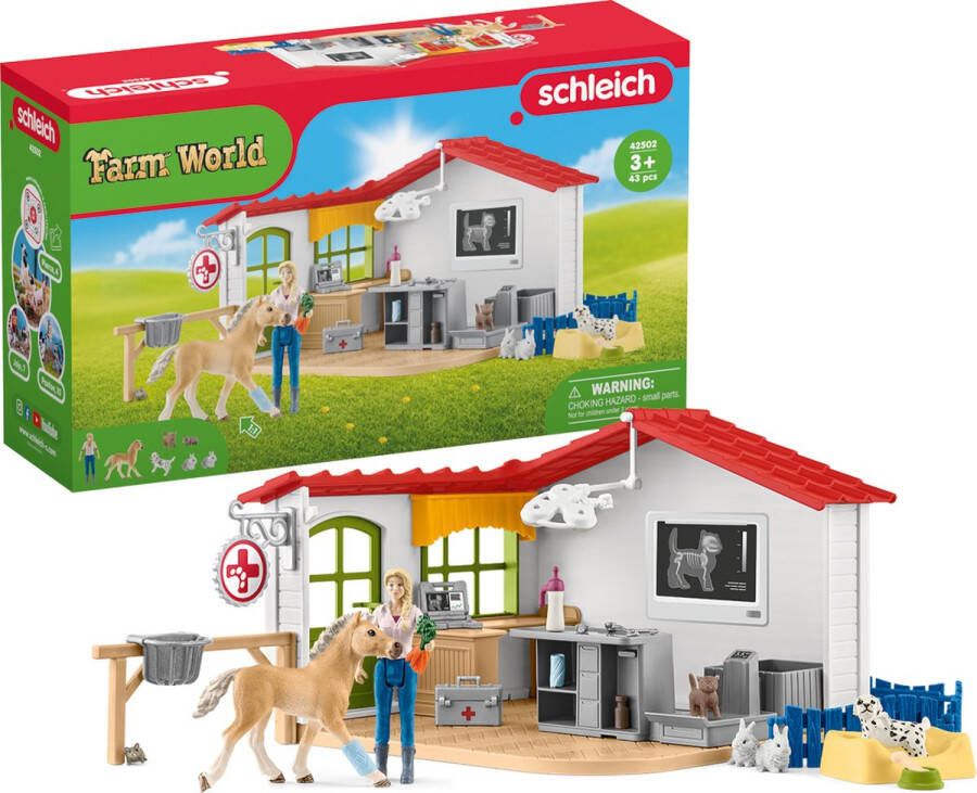 Schleich FARM WORLD Speelfigurenset Dierenarts Praktijk en Huisdieren Kinderspeelgoed vanaf 5 jaar 27 Onderdelen 42502