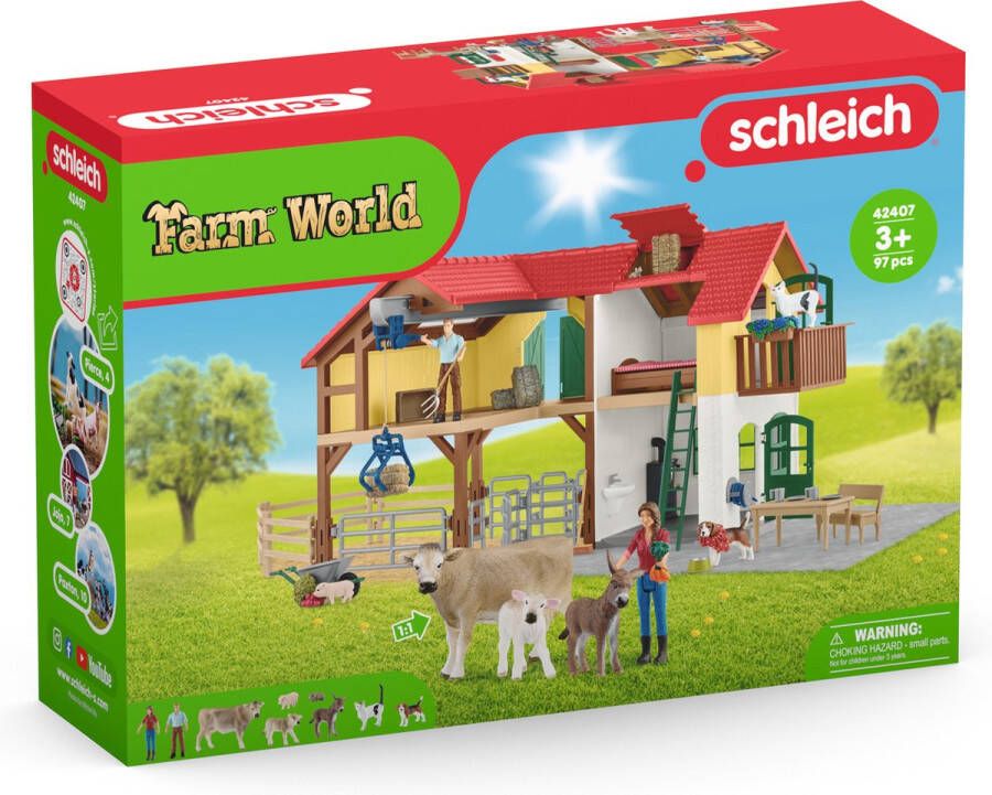 Schleich FARM WORLD Speelfigurenset Grote Boederij met Stal en Dieren Kinderspeelgoed voor Jongens en Meisjes 3 tot 8 jaar 52 Onderdelen 42407