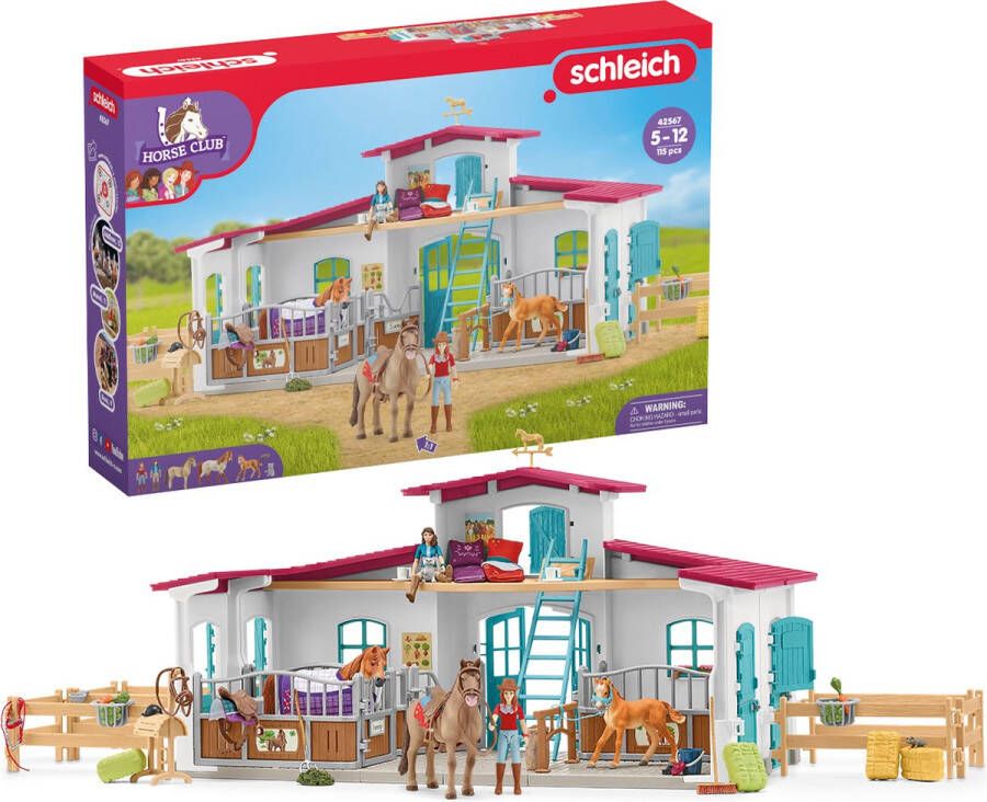 Schleich HORSE CLUB Manege Kinderspeelgoed Paarden Speelgoed Paardenstal 3 Paarden en 2 Speelfiguren 115 onderdelen