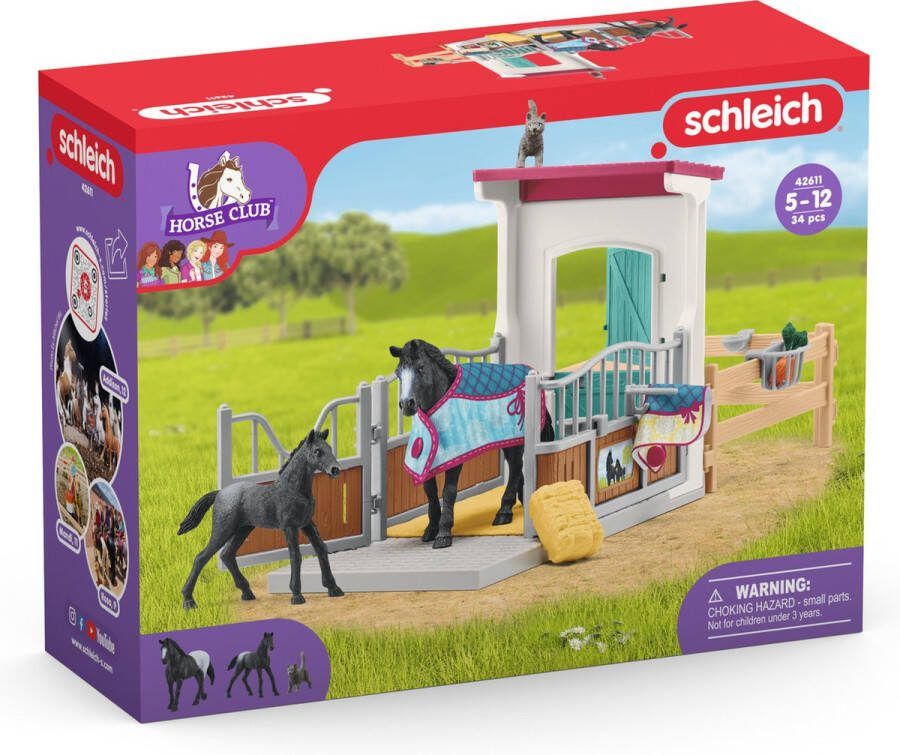 Schleich HORSE CLUB Paardenbox met Merrie & Veulen Afneembaar Zadel & Hoofdstel Paarden Speelgoed Kinderspeelgoed