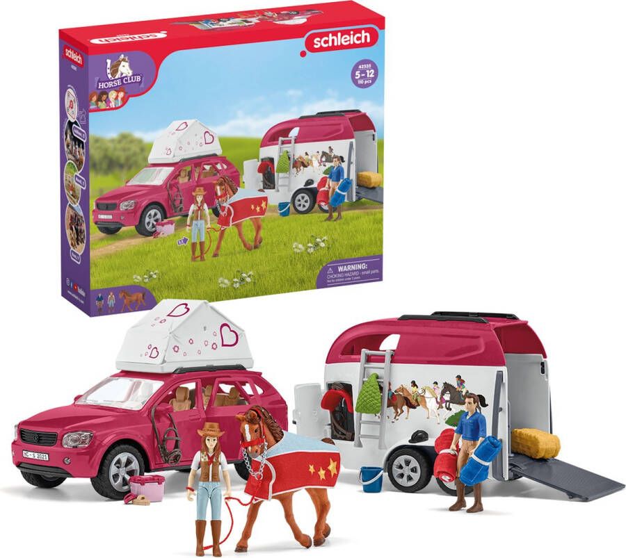 Schleich HORSE CLUB Speelfigurenset Avontuur met auto en paardentrailer Kinderspeelgoed voor Jongens en Meisjes 5 tot 12 jaar 18 Onderdelen 42535