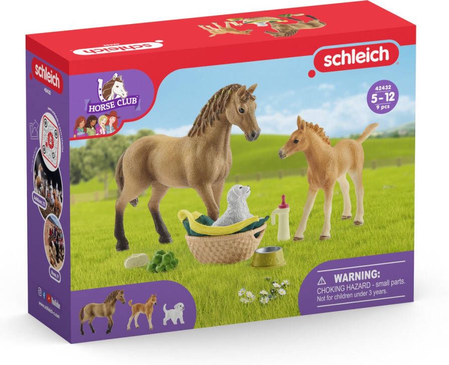 Schleich HORSE CLUB Speelfigurenset Sarah Zorgt voor de Jonge Dieren Kinderspeelgoed voor Jongens en Meisjes 5 tot 12 jaar 9 Onderdelen 42432