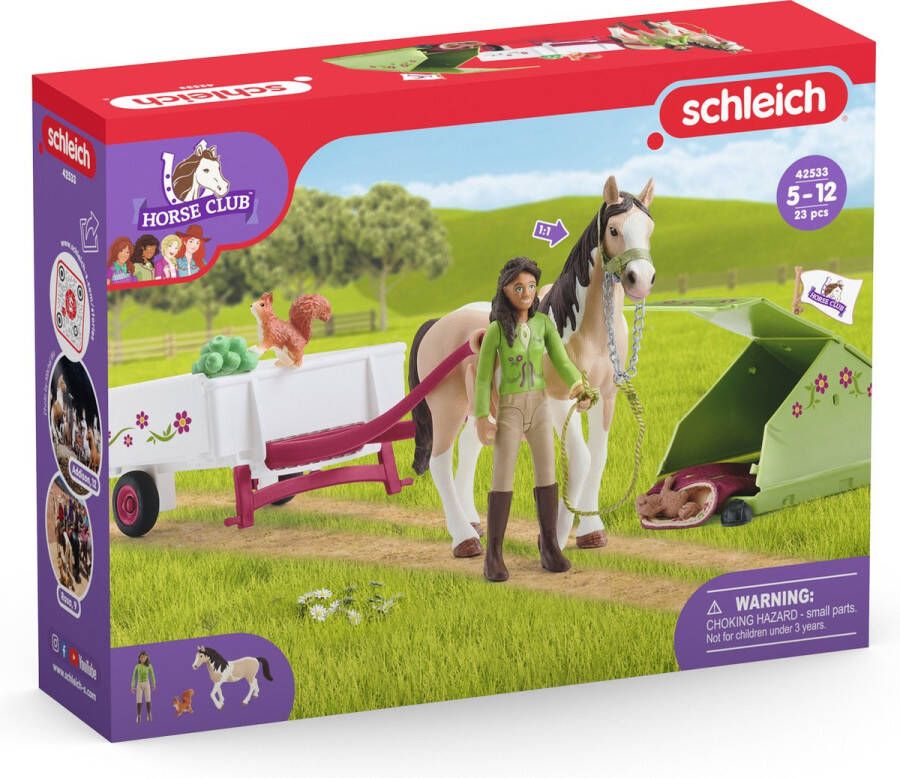 Schleich HORSE CLUB Speelfigurenset Sarah's Kampeeruitstapje Kinderspeelgoed voor Jongens en Meisjes 5 tot 12 jaar 12 Onderdelen 42533