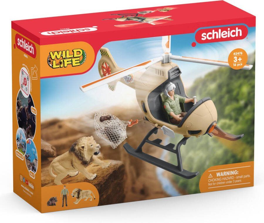 Schleich WILD LIFE Helikopter dierenredding Speelfigurenset Kinderspeelgoed voor Jongens en Meisjes 3 tot 8 jaar 9 Onderdelen
