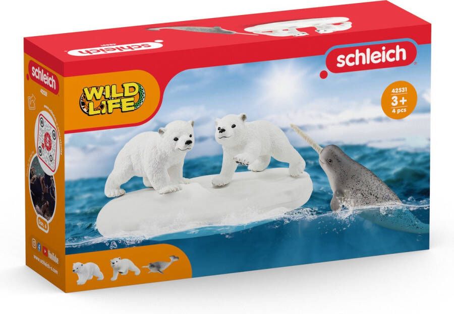 Schleich WILD LIFE Ijsberen glijfeestje Speelfigurenset Kinderspeelgoed voor Jongens en Meisjes 3 tot 8 jaar 4 Onderdelen
